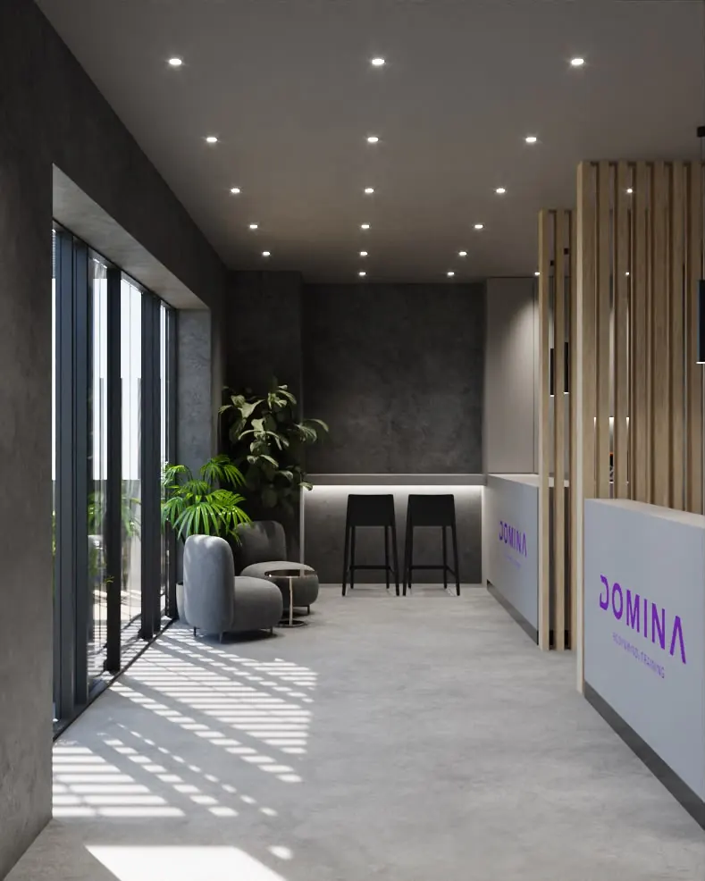 Ingresso con lounge, piante e reception DOMINA